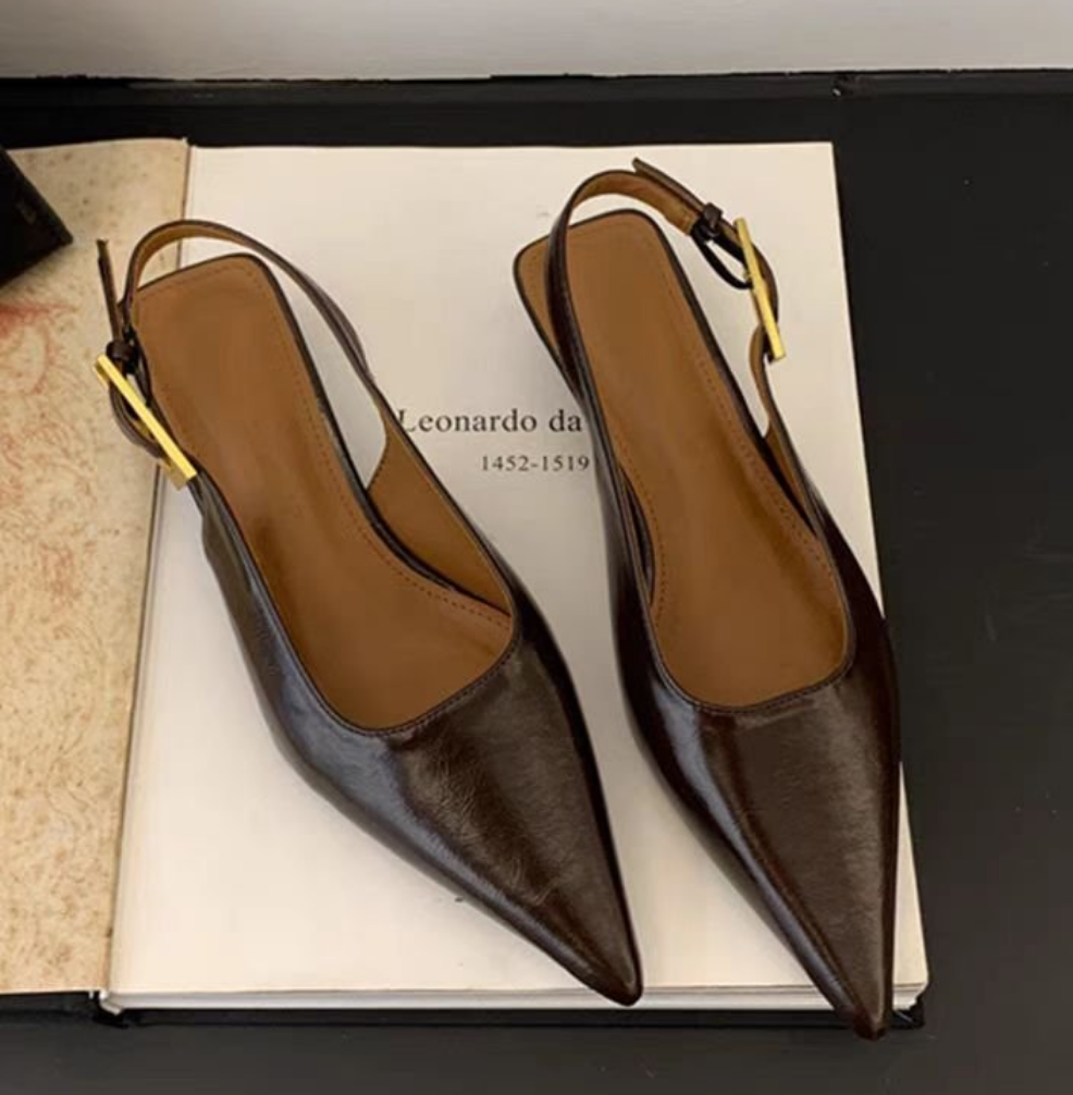 NOVEDAD DE VERANO 2025, sandalias para mujer a la con punta estrecha, zapatos elegantes sin cordones para mujer, zapatos de tacón medio fino, zapatos de tacón: Castaño / 37