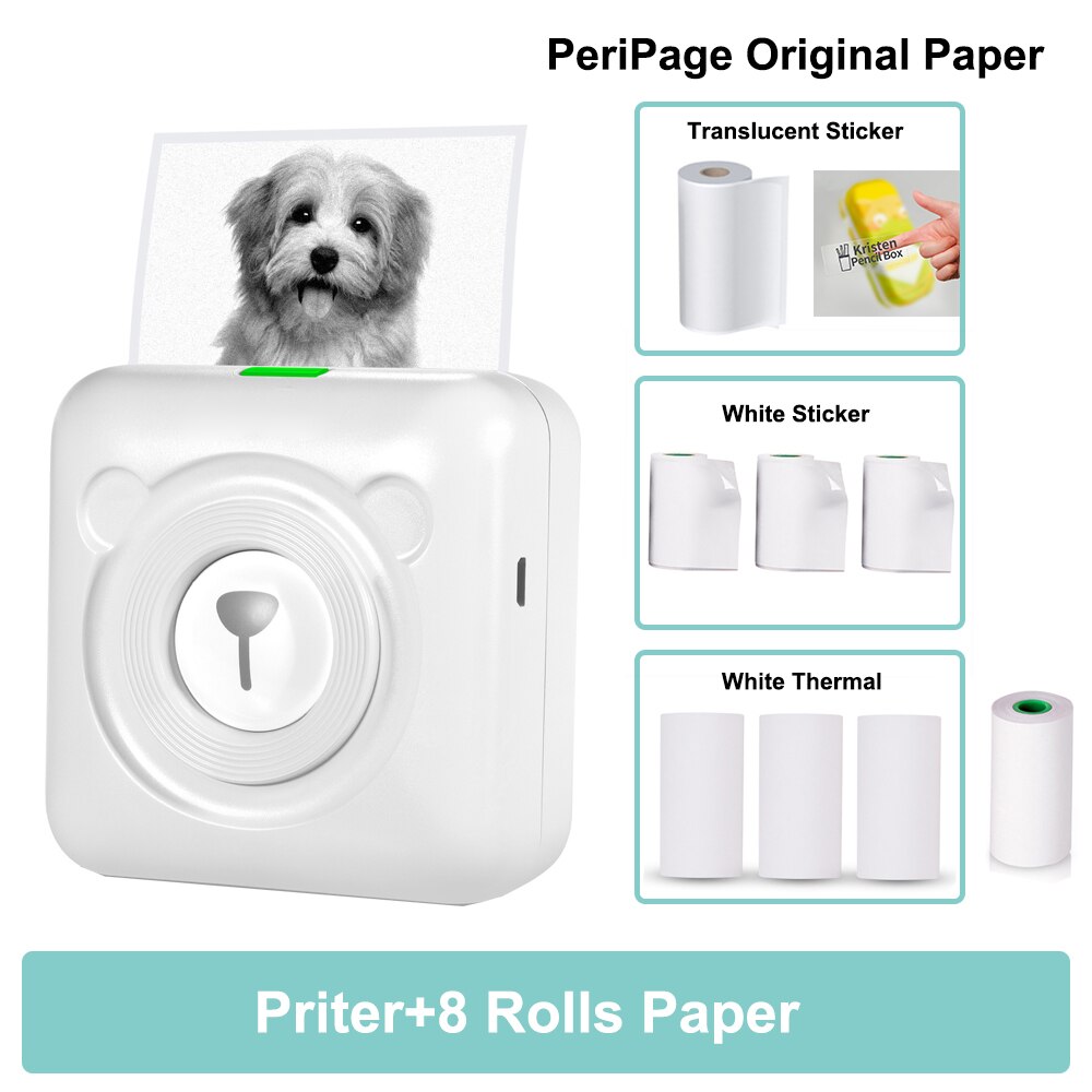 PeriPage A6 203DPI Pocket Thermal Printer Wireless All-in-One Printer BT Picture Label Receipt Paper Printer AR Photo Function: W-8 papers