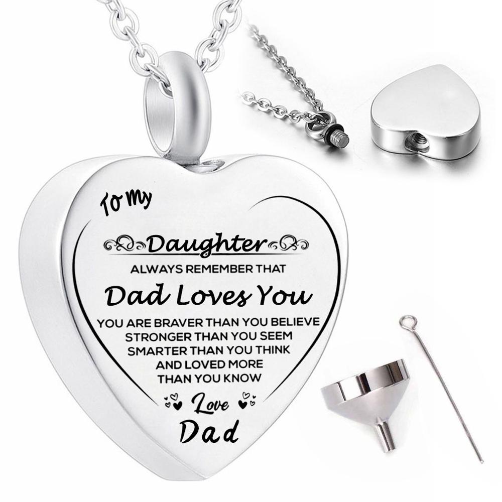 To My Daughter Heart Cremation Urn Necklace for Ashes Urn Jewelry, Carved Locket Stainless Steel Memorial Pendant From Mom& Dad: B for Dad