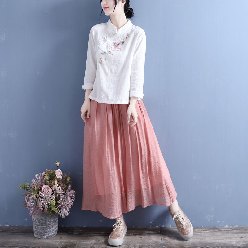 Camisa informal de manga larga para mujer, top de estilo chino tradicional, blusa clásica de cuello mandarín, ropa vintage, qipao para mujer 2022