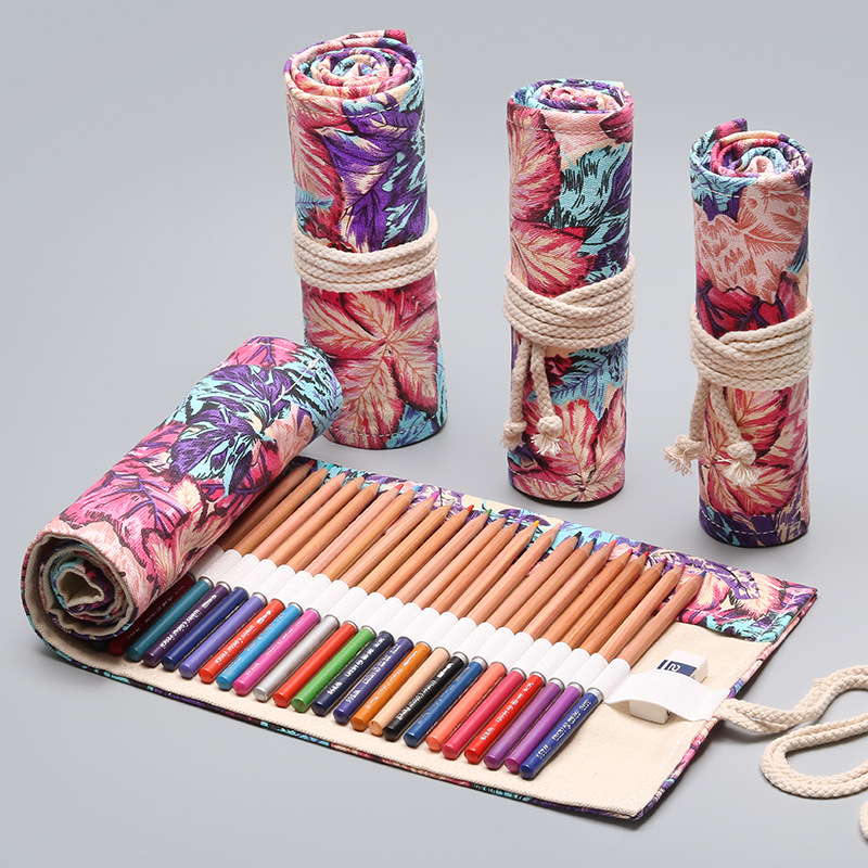 Trousse à crayons 24 ou 72 trous, étui en toile à enrouler, porte-stylo, pochette de rangement, boîte scolaire, pochette à crayons, papeterie