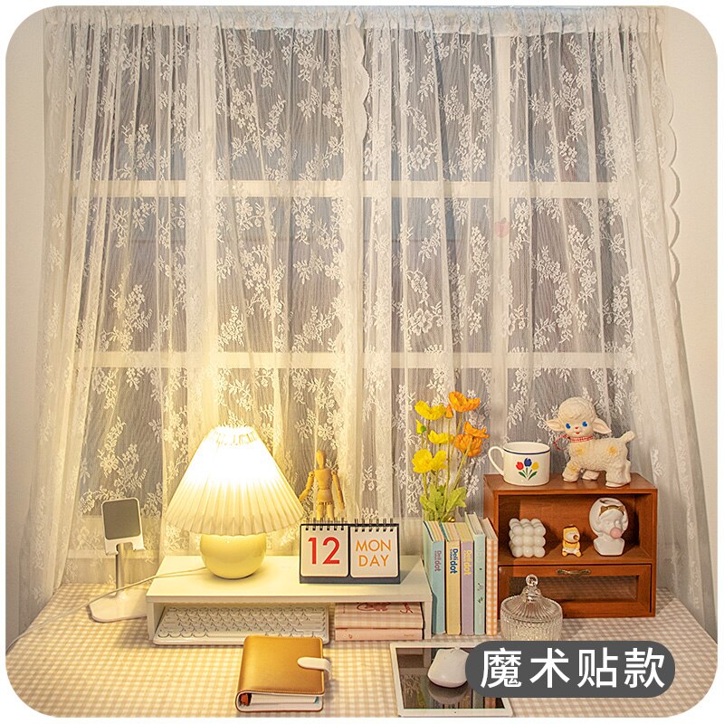 White Lace Window Net Curtains for Living Room Kitchen Curtain Screen Curtain Bedroom Aesthetic with Velcro Tulle Solid Color: Velcro / 0.75x1.5m 1pc