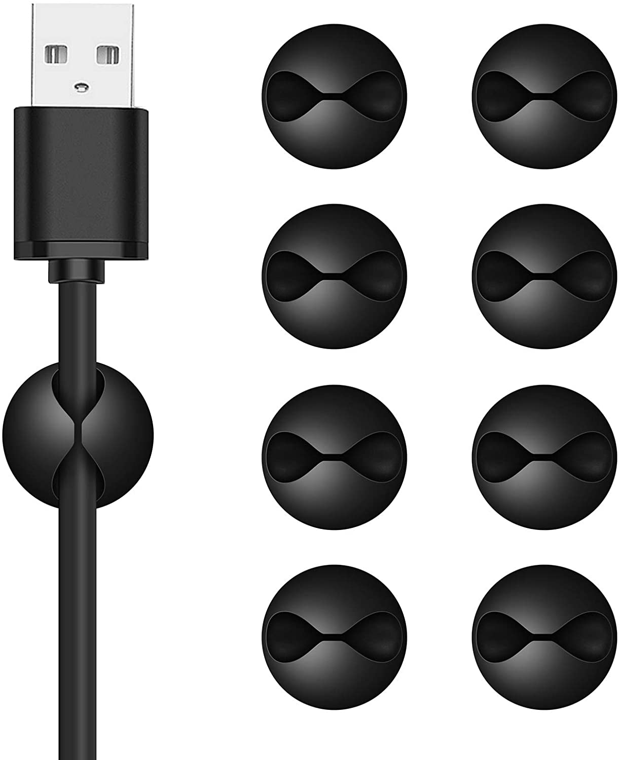 8 pçs cabo organizador clipes de gestão de cabo auto adesivo suporte de fio sistema clipes multiuso para computador de carregamento elétrico: 8 pcs  Black