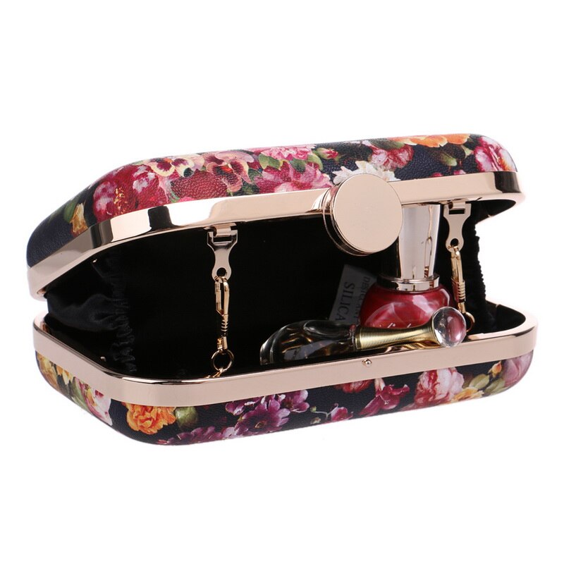 SEKUSA Gedrukt Bloemen Vrouwen Avondtassen Pu Mode Applicaties Chain Schouder Clutch Metalen Kleine Lady Wedding Party Avondtassen