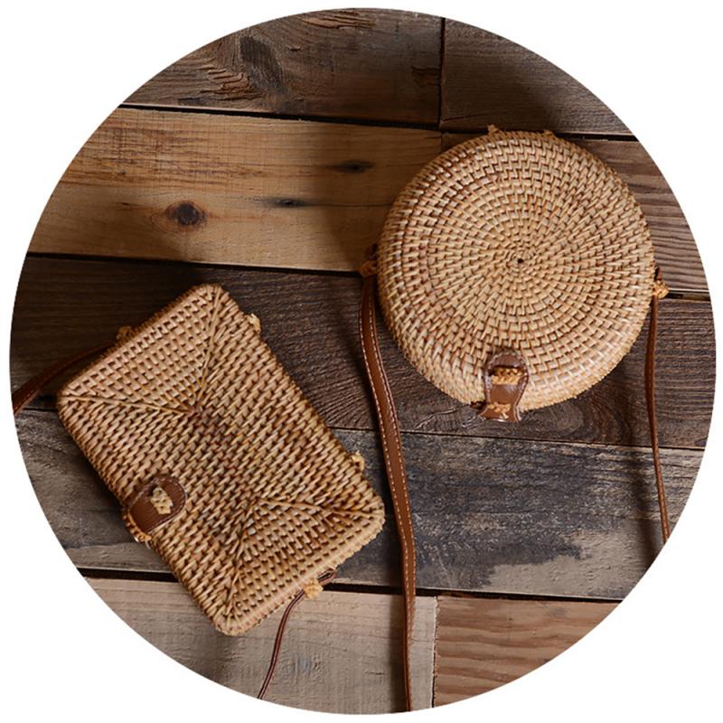 Tkane rattanowe torebki damskie okrągły kwadrat artystyczne słomiane tkane torby na ramię torebka plażowa lato ręcznie torba