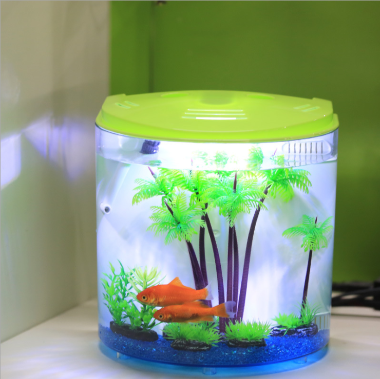 Mini Aquarium en acrylique de 5l, demi-lune, LED, USB, grande capacité, pour la maison, le bureau, fournitures pour animaux de compagnie: Green