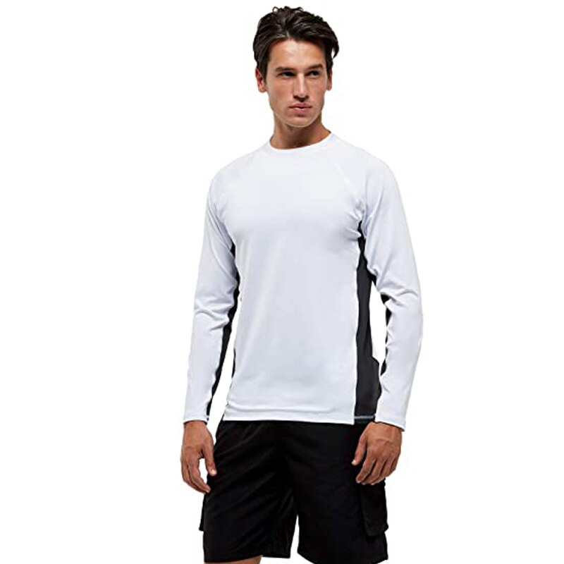 100% Polyester Men's Long Sleeve Shirts UPF 50+ Sun Protection SPF Running T-Shirt Lightweight Athletic Workout Hiking Swim Shir: USXL / T2  White