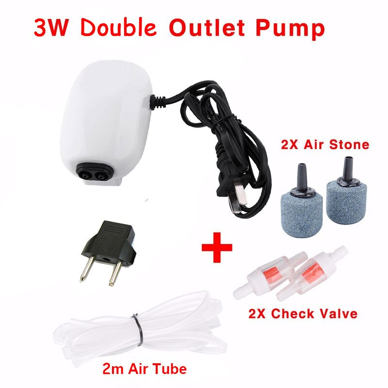 220V Aquarium Luchtpomp Ultra Stille Aquarium Zuurstof Waterpomp Enkele Dubbele Outlet Luchtpomp Aquarium Accessoires Compressor ta: 3W YG-9002 set