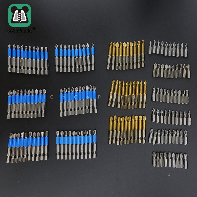 10 stk 50mm s2 titaniser pozidrive bits sekskantet skridsikker skruetrækkerbit magnetisk enkelt hoved  pz1 / pz2 / pz3