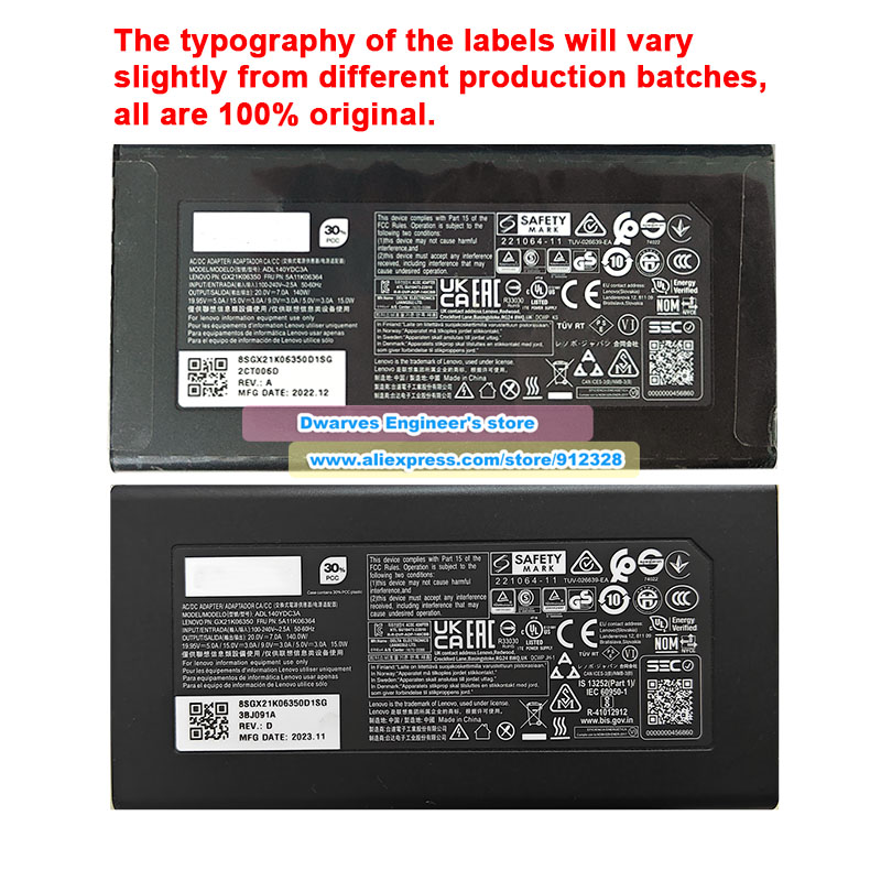 Genuine 20V 7A 140W AC Adapter ADL140YDC3A 5A11K06364 Laptop Charger For LENOVO IDEA PRO 14IRH8 I5-13500 LEGION SLIM 7I GEN 8: WHITE