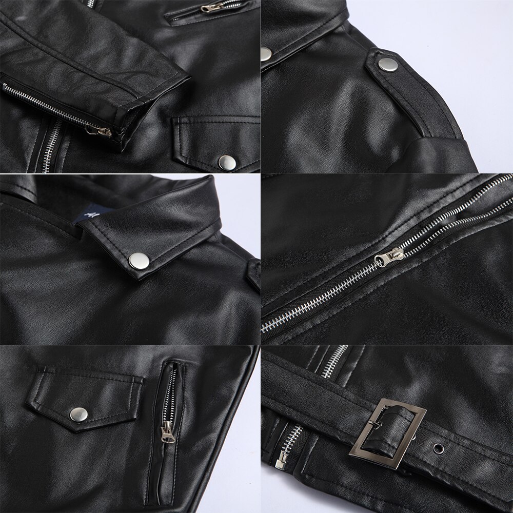 AKSR hommes veste en cuir col montant recadrée diagonale fermeture éclair Style Punk décontracté mince veste fausse fourrure manteau hommes taille chaude M-4XL