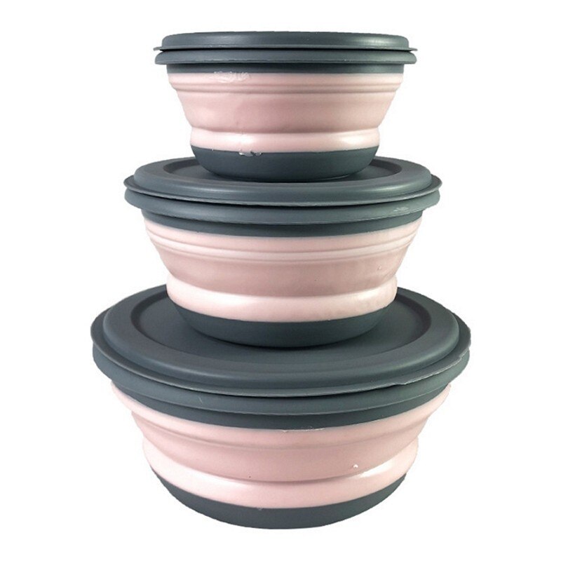 3pcs/set Foldable Silicone Tableware Set Portable Food Container Salad Dish Camping Travel Outdoor Food Bowl for Kitchen