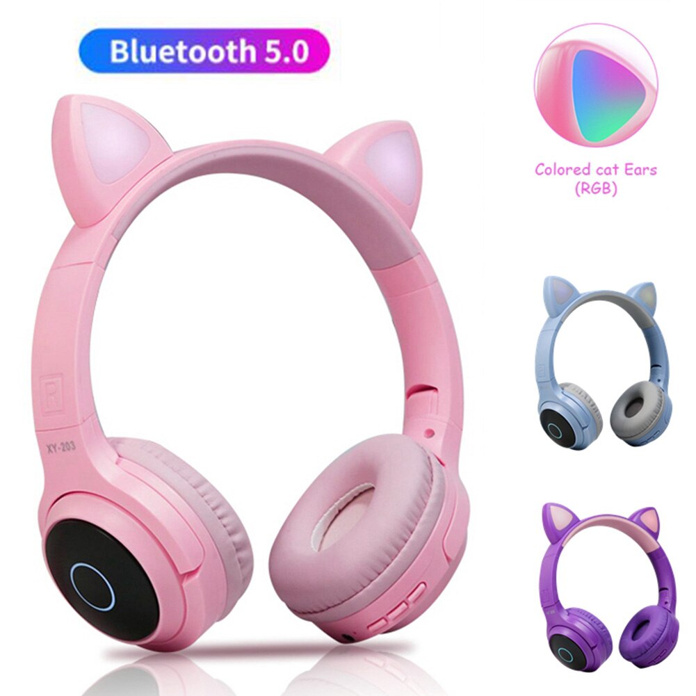 5.0 -headset mit katzenohrenlicht, geräuschunterdrückende gaming-kopfhörer für laptop und smartphone, geeignet 3.5mm junge leute