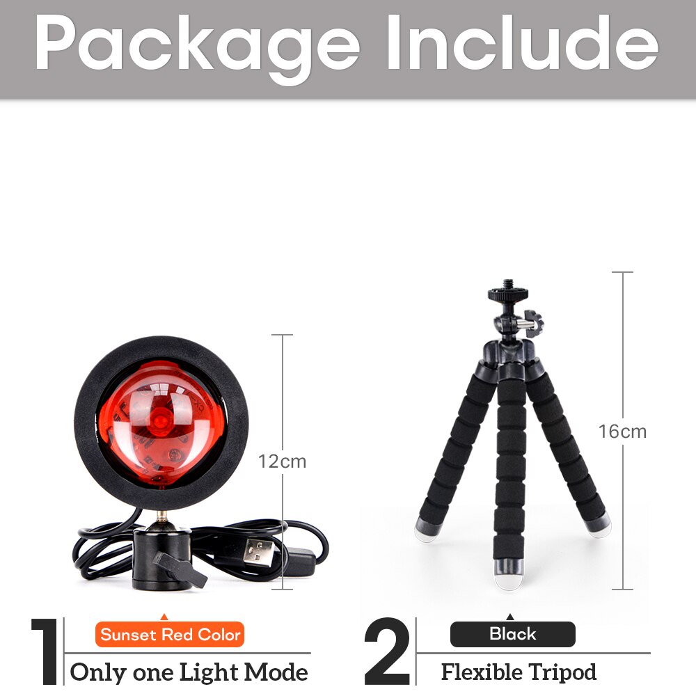 USB Sunset Lamp Rainbow Set For Bedroom Home Tiktok Led Atmosphere Decoration Night Light With Tripod Photographic Lighting: SunsetRed-16cmStand