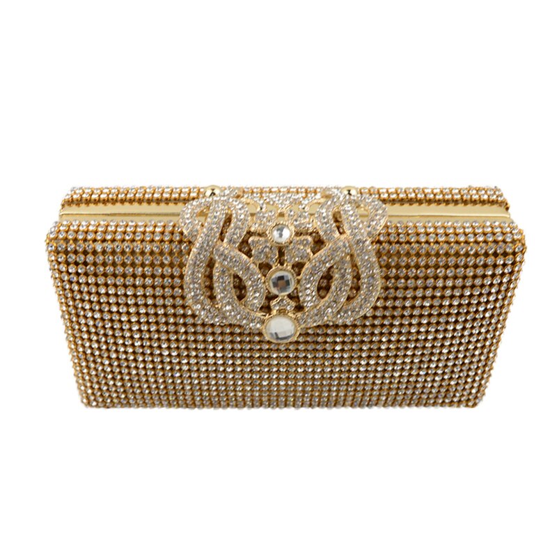 Sølv guld glitrende diamanter aftentaske clutch pung begge sider rhinestones kvinder krone clutch tasker