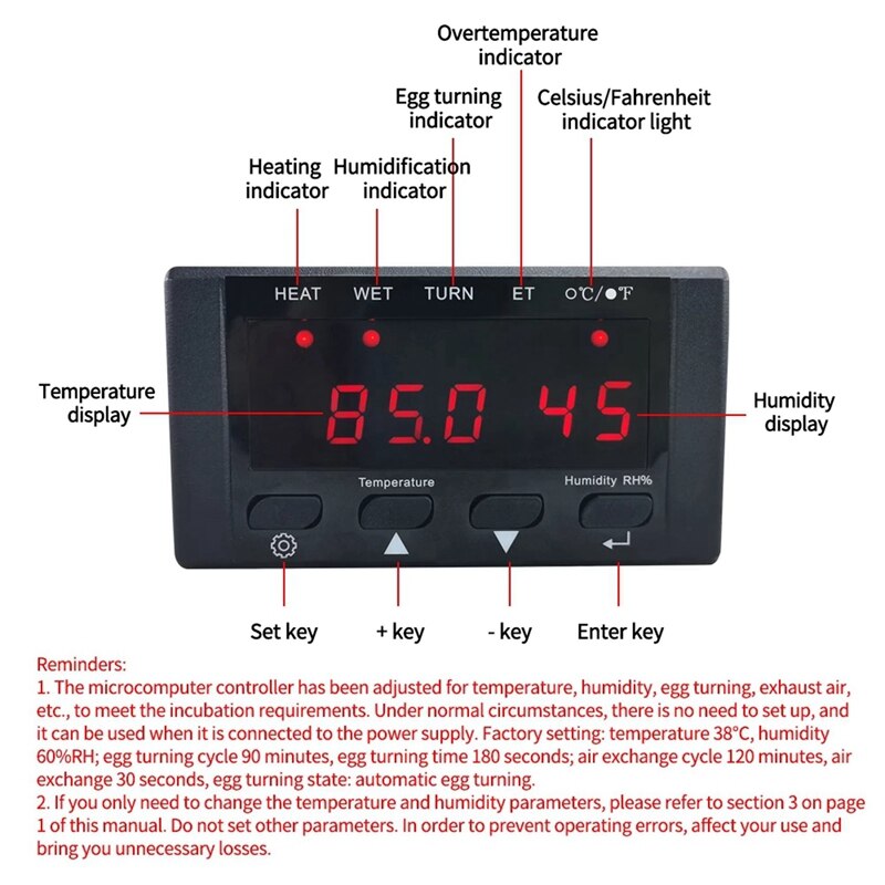Incubator Controller Thermostat Full Automatic and Multifunction Egg Incubator Control System HT-10