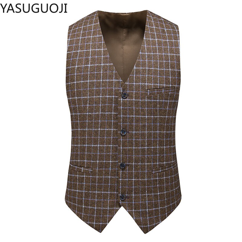 Tuikayoo Herren Anzug Weste - Double Breasted, Wolle Tweed, Vintage Look