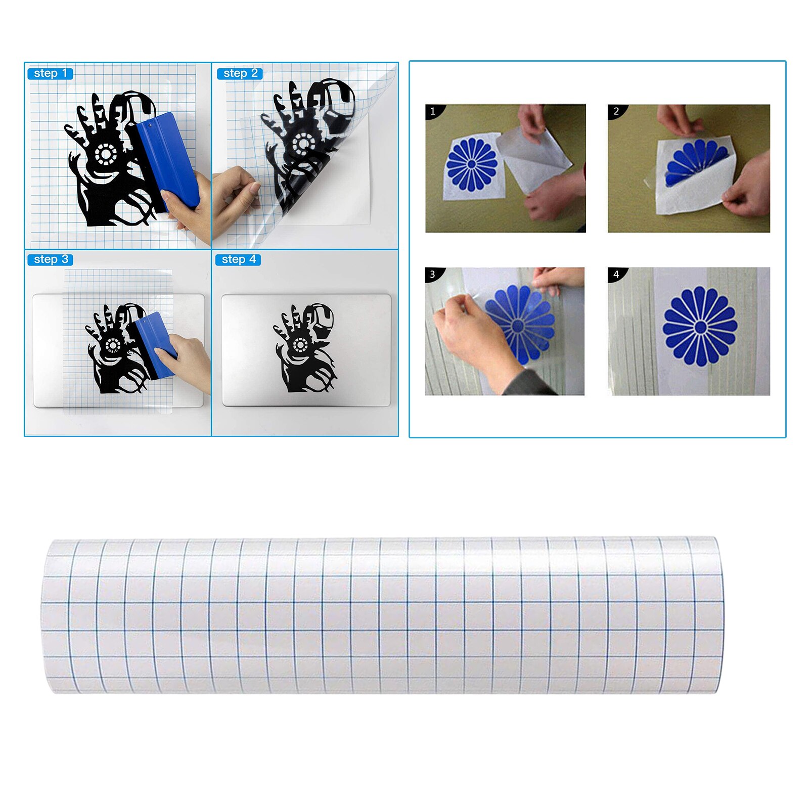 Vinyl Transfer Tape Roll (12” x 3.28 Feet) Clear Vinyl Transfer Paper for Silhouette Cameo Crafts w/ Blue Alignment Grid