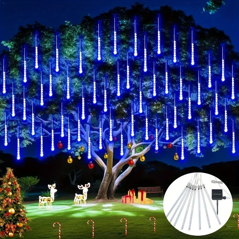 Guirlande lumineuse Led, décoration extérieure de noël pour arbre de jardin, 8 tubes 30/50cm, pluie de météores solaire, lumière féerique de