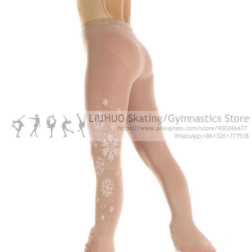 Calcetines de patinaje sobre hielo para niñas y mujeres, medias de de Color Nude para Ballet, salón de baile y Patinaje: Snowflake / M