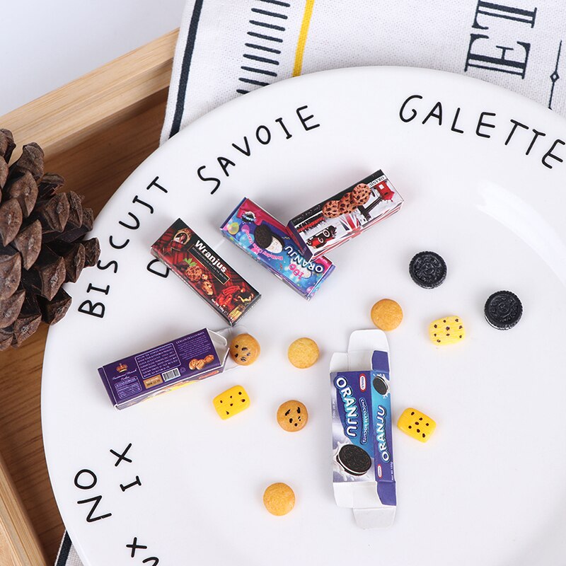 5 Box Simulation Mini Cookies for Miniature Dollhouse Kitchen Snack Food Toy