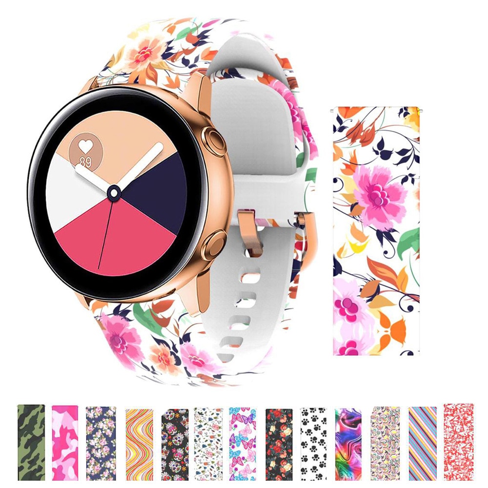 20Mm Siliconen Bloemen Bloem Band Voor Samsung Galaxy Horloge Actieve 42Mm Gear Sport S2 Amazfit Armband Band Strap correa Horlogeband