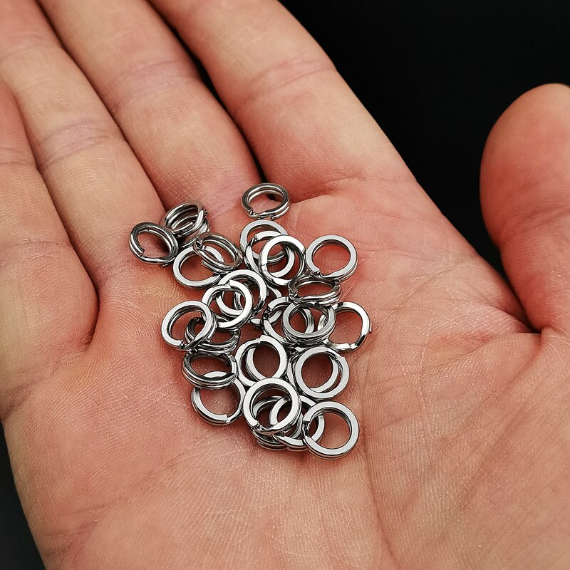 50/100 stk fiskering i rustfritt stål splittring fiskeslukkobling solid ringtilbehør fiskekrok snapsluksvivel
