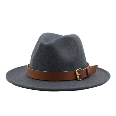 Fedora hoeden voor mannen, effen, formele kleding, kerk, bruiloft, brede rand, vilten hoed, winter, herfst, kaki, beige, riem, gesp, jazzpet voor mannen: Donkergrijs