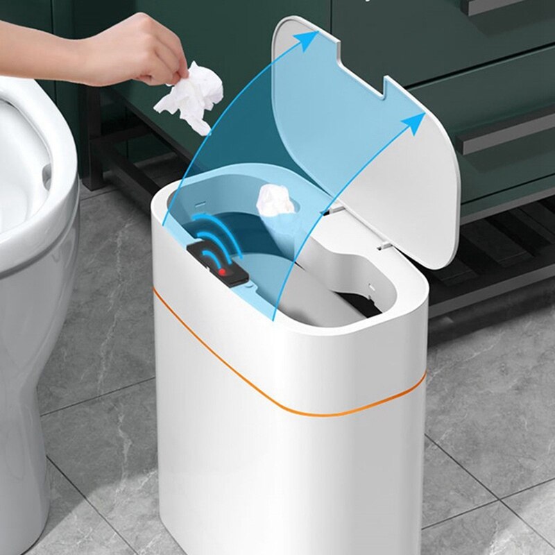 13L Smart Sensor Dustbin Electric Automatic Rubbish Can USB Waterproof Dustbin Home Induction Garbage Bin: Orange White