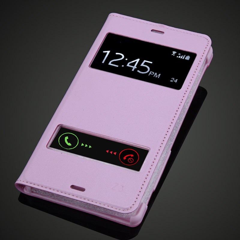 Para Sony Xperia Z3 D6603 D6643 D6653 D6616 D6633 cubierta de la carcasa de la batería de lujo Hashion View Windows Flip Funda de cuero PU: Rosa