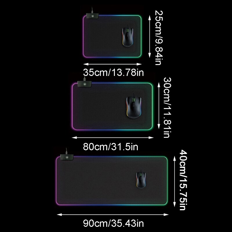 RGB Illuminate Gaming Mouse Pad 7 LED Light Modes Adjustable Mousepad Computer Laptop Desktop PC Foldable Portable Mouse Mat
