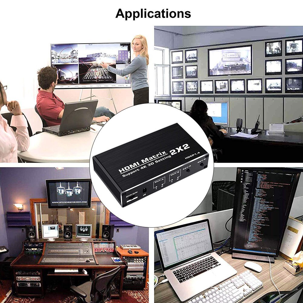 2x2 Matrix With Remote Control HDMI Switcher 4k 60hz 1080p Portable Home Office Video HDCP1.4 3D 2 In 2 Out Plug And Play