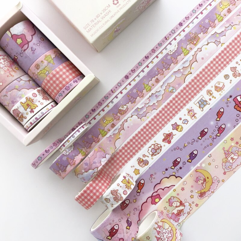 Washi Tape de papel verde, 8 Uds., Cactus azul, fruta, rosa, flamenco, cintas adhesivas, F348: Fun House