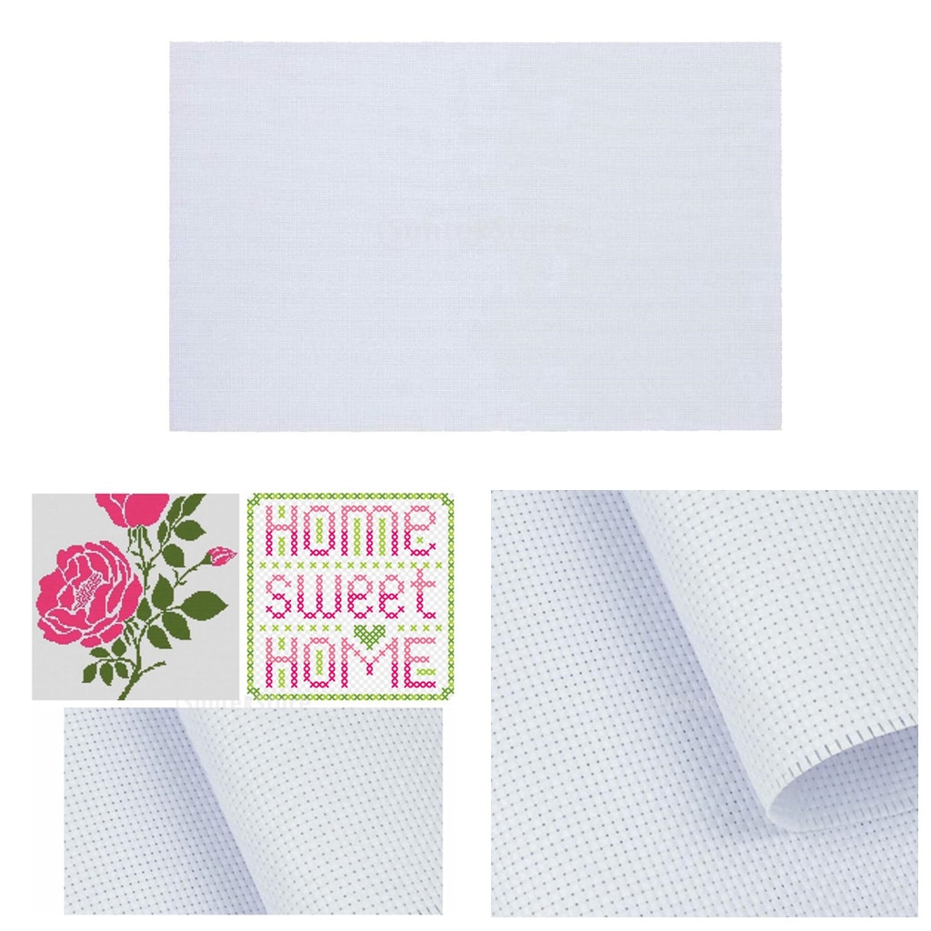 Sewing Embroidery Aida Cloth Cross Stitch Fabric DIY Needlework Craft - White