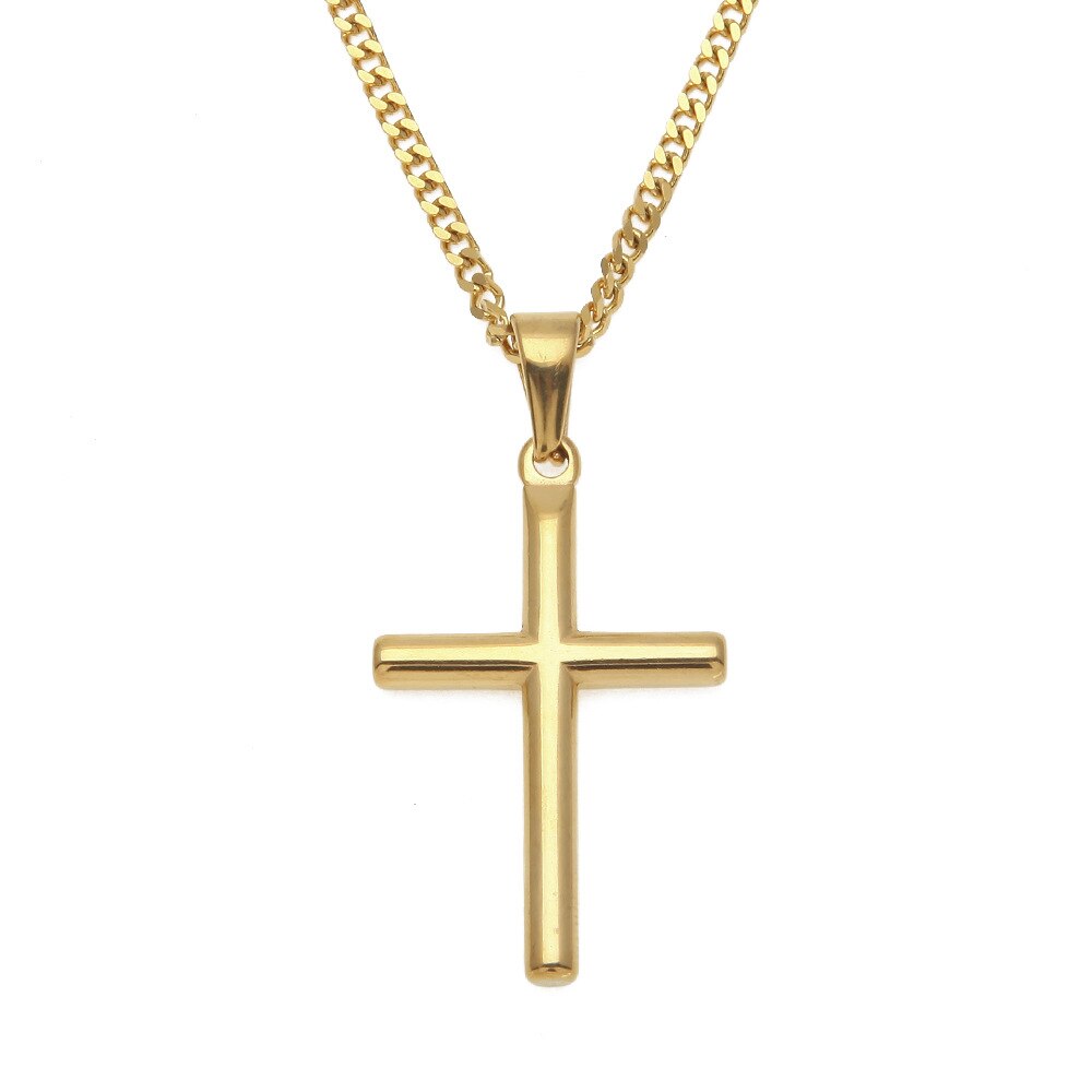 Gold Color Stainless Steel Cross pendant necklaces Men Hiphop/Rock vintage necklace male jewelry