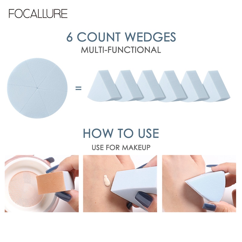 Focallure Cosmetische Puff 6 Count Wiggen Professionele Make-Up Spons Soft Make Tool Gebruiken Voor Make-Up En Nail Art