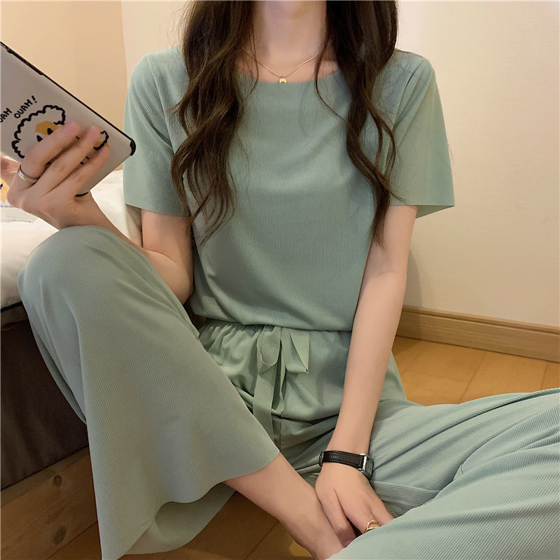 Qweek til kvinder og #39 ;s hjemmetøj sommerdragt til kvindelig is silke pyjamas nattøj pyjamas todelt sæt hjemmetøj nattøj pyjamas: Grøn