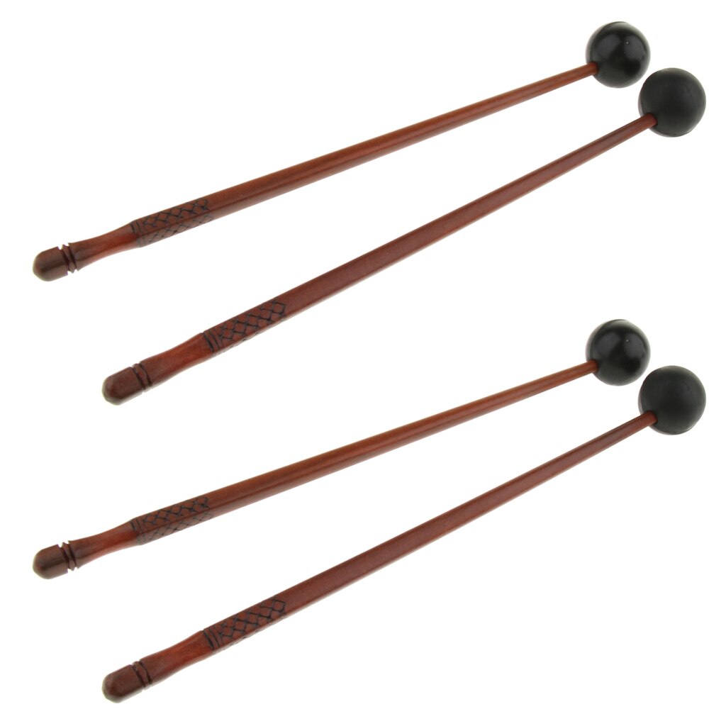 4Pcs Wood Drumstokken Staal Tong Drum Xylofoon Hamers Rubber Hamer