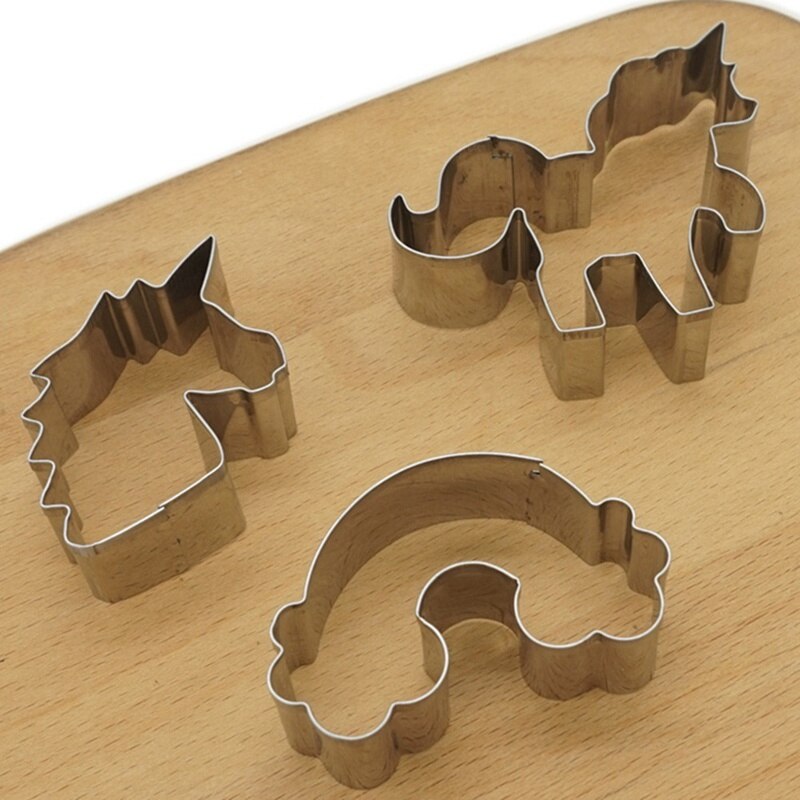 3 Pcs Eenhoorn Cookie Cutter Rvs Cut Snoep Biscuit Mold Koken Gereedschap Rainbow Metal Gebak Cake Fondant Cutters Mould