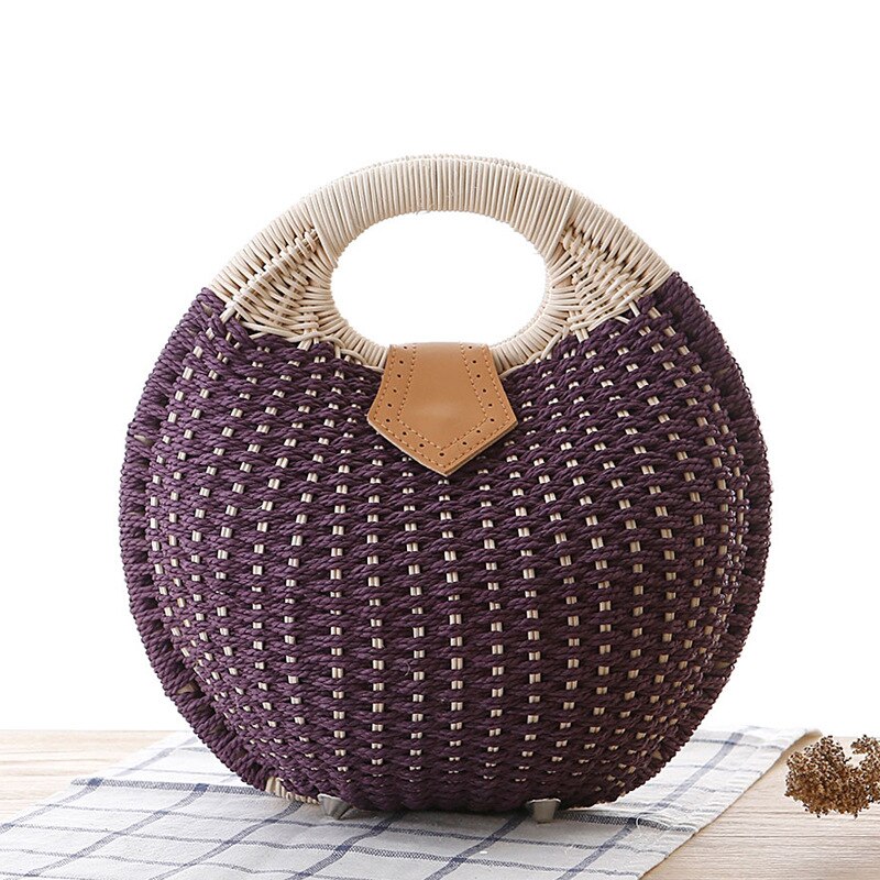 Bolsos de mano de mimbre para mujer, bandoleras de de mimbre, informales, para playa y verano: Purple