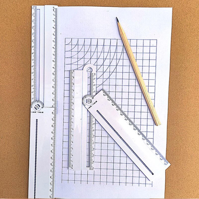 Transparent Rectangle Ruler Protractor Student Stationery Drawing Tool Supplies