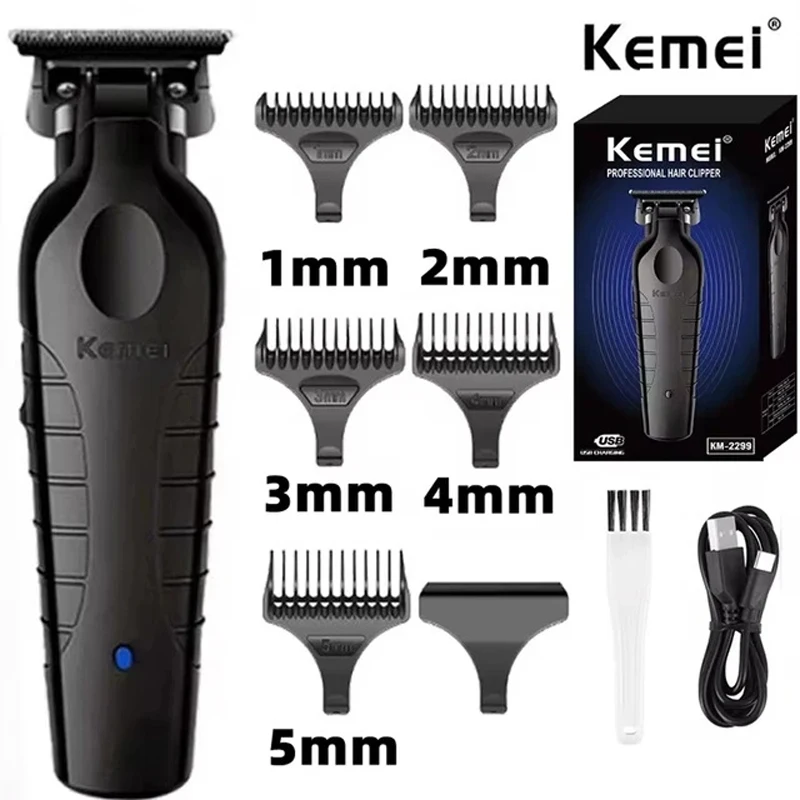 Kemei 2299 Barber Akku-Haarschneider 0 mm Zero Gapped Carving Clipper Detailer Professionelle elektrische Finish-Schneidemaschine