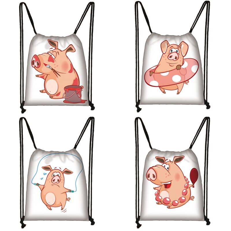Glad piggy print dragsko dam resväska tonåring skolväska brun flicka och pojke ryggsäck kvinnlig förvaringsväskor  l1