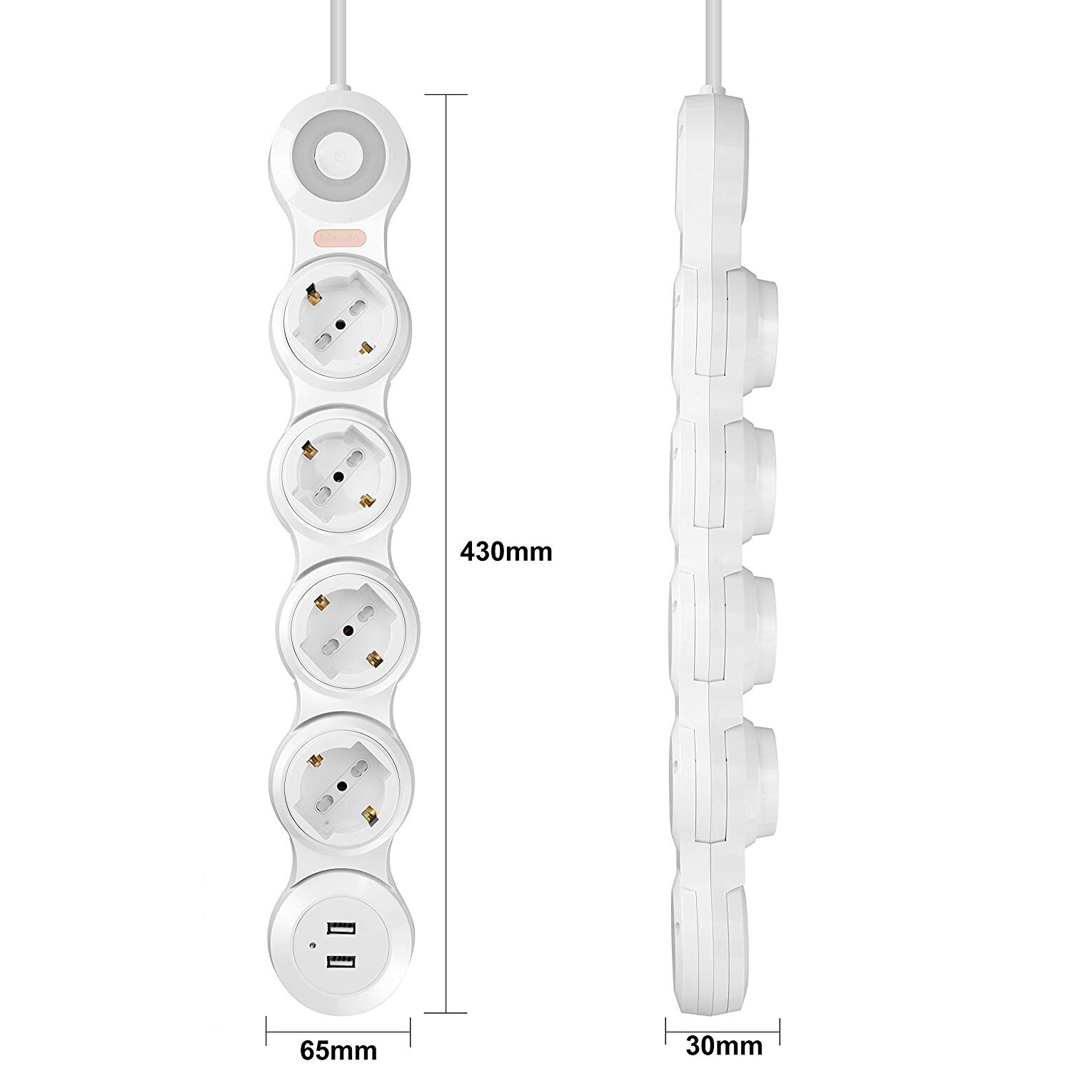 Travel Power Strip Meerdere 4 Eu Outlets Stopcontact Met Usb Switch Functie 2 Poorten 2500 W/10A 1.8 M Verlengsnoer