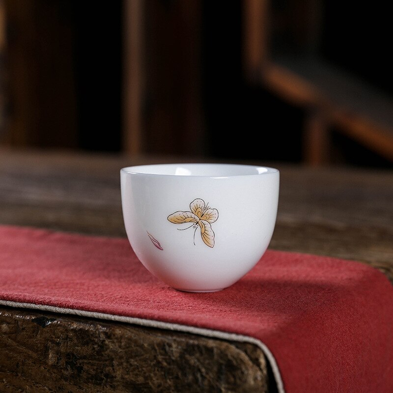 Ceramic Dehua Ceramic Whiteware Teacup Stacking Single Cup Hand-Painted Cup Kung Fu Tea Set Condensed Cute Tea Set Teacups: teacup5