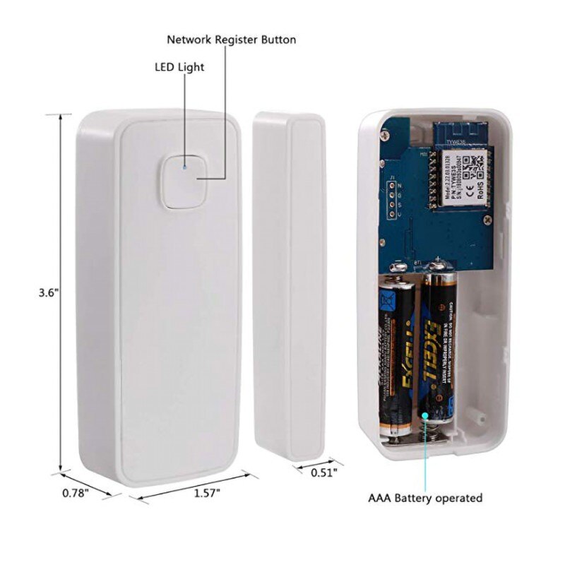 Sensor de puerta/ventana inteligente inalámbrico blanco Compatible con Alexa y Google asistente No requiere Hub