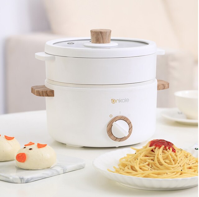 220V 2 Lagen Multi Fornuis Elektrische Pot 1.5L Huishoudelijke Stoven Machine Koekenpan Met Stoomboot 20Cm Diameter: EU
