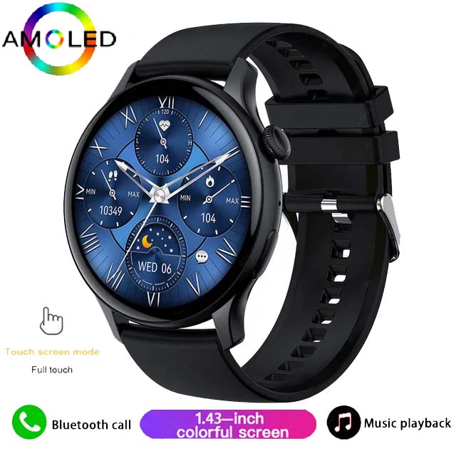 AMOLED HK85 Smartwatch pour iOS et Android, Montre intelligente d'appel Bluetooth, Horloge du monde du sport, Calculatrice, 2024 pouces, , 1.43: Black