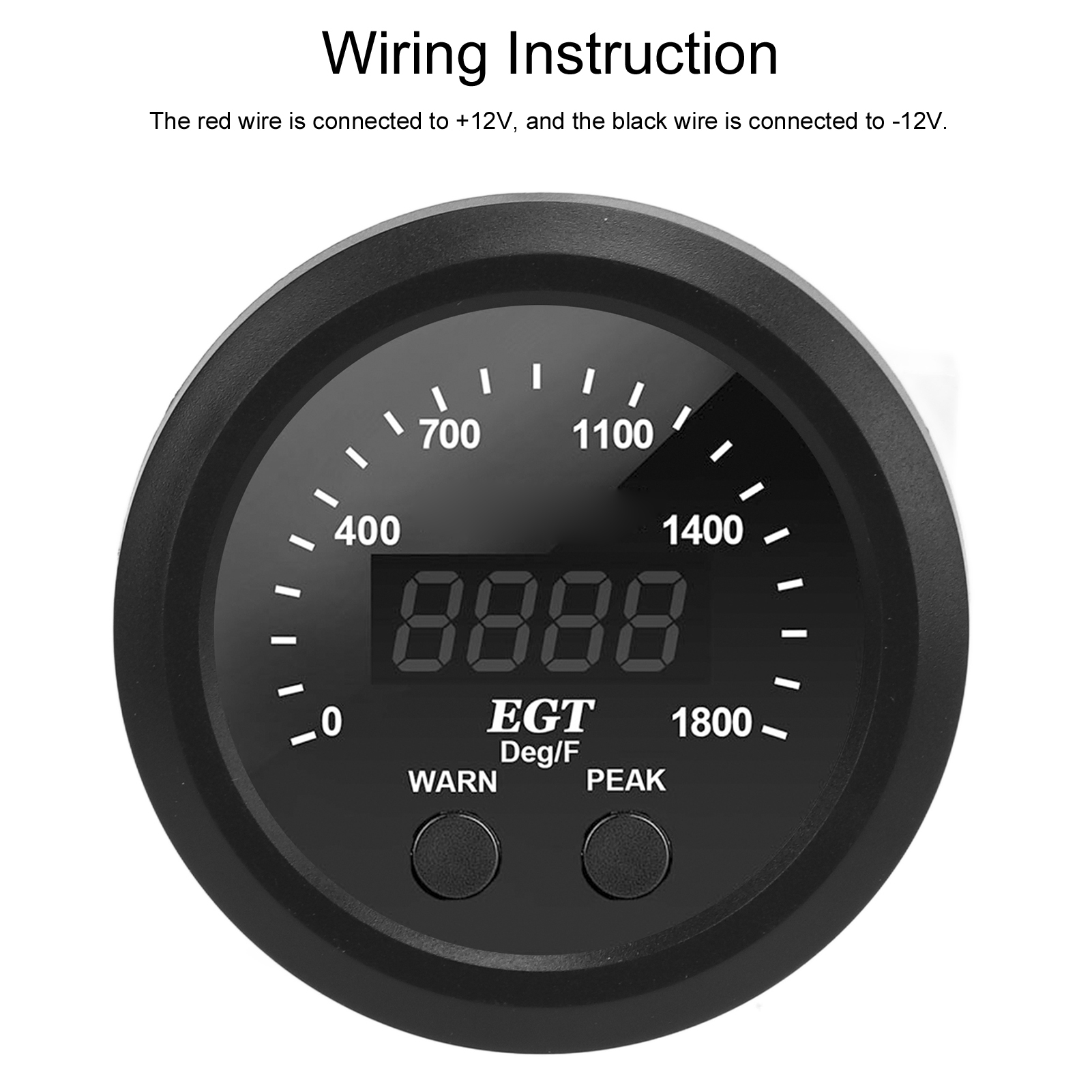 EGT Meter Car Exhaust Gas Temperature Gauge 2‑1/16in 52mm Ultra Thin 0‑1800℉ Red LED Universal with Sensor