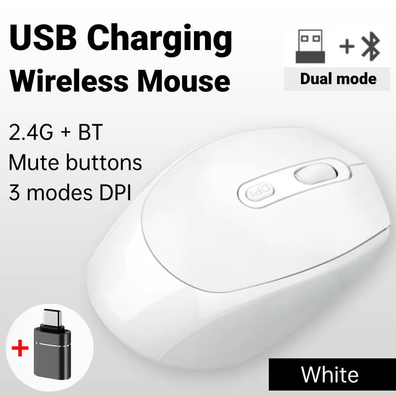 Draadloze muis Oplaadbare gamermuis Dubbele modi Bluetooth-compatibel 2.4G USB Mute-muizen voor laptop Pad Tablet Macbook Mause: Rood